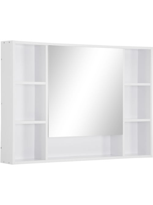 Armoire murale salle de bain avec miroir - 7 niches, étagère - mdf blanc - Kiabi