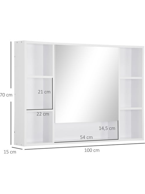 Armoire murale salle de bain avec miroir - 7 niches, étagère - mdf blanc - Kiabi