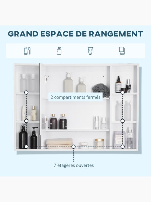 Armoire murale salle de bain avec miroir - 7 niches, étagère - mdf blanc - Kiabi