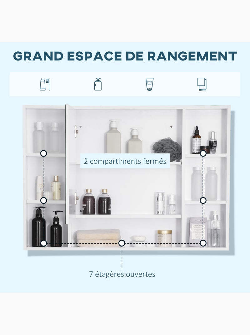 Armoire murale salle de bain avec miroir - 7 niches, étagère - mdf blanc Blanc Blanc - Kiabi