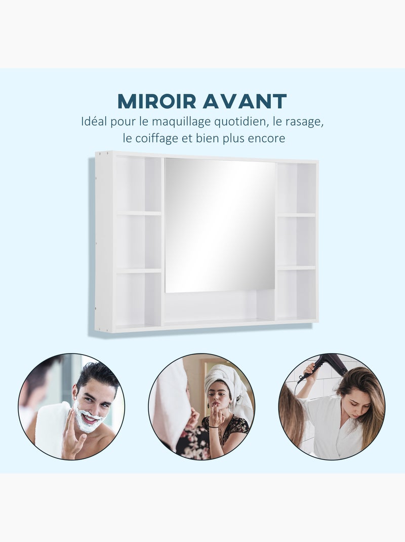 Armoire murale salle de bain avec miroir - 7 niches, étagère - mdf blanc Blanc Blanc - Kiabi