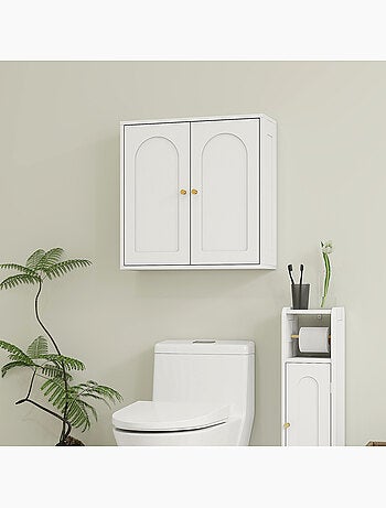 Armoire murale salle de bain design - 2 portes, étagère - blanc doré