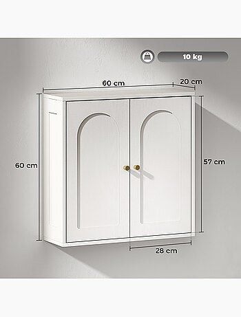 Armoire murale salle de bain design - 2 portes, étagère - blanc doré