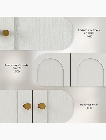 Armoire murale salle de bain design - 2 portes, étagère - blanc doré