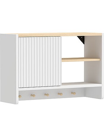 Armoire murale salle de bain rangement porte crochets bois blanc chêne