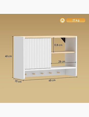 Armoire murale salle de bain rangement porte crochets bois blanc chêne