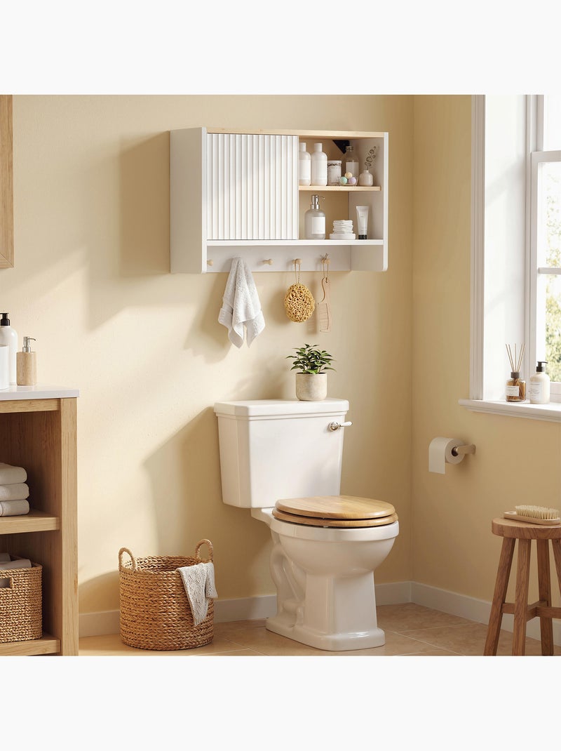 Armoire murale salle de bain rangement porte crochets bois blanc chêne Blanc Blanc - Kiabi