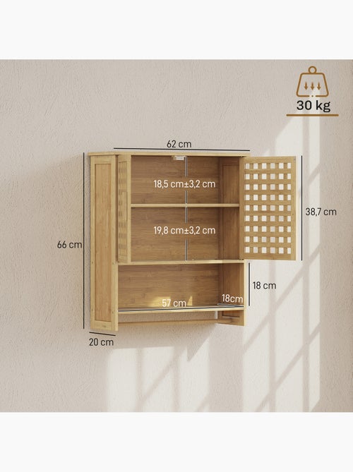 Armoire murale salle de bain style natural bamboo 2 portes - Kiabi