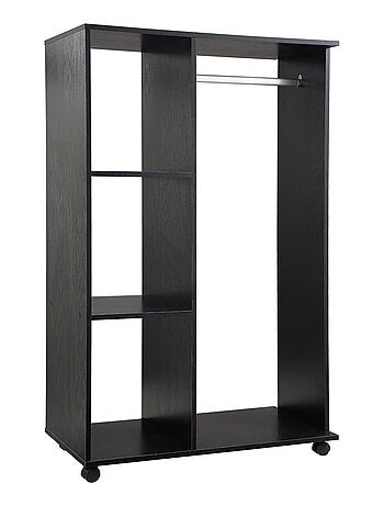Armoire penderie de rangement sur roulettes 2 étagères noir