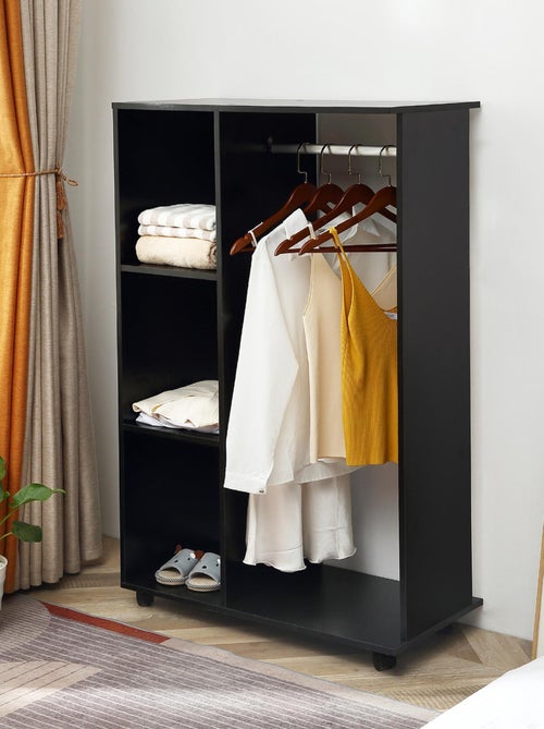 Armoire penderie de rangement sur roulettes 2 étagères noir - Kiabi