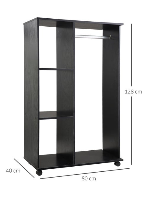 Armoire penderie de rangement sur roulettes 2 étagères noir - Kiabi