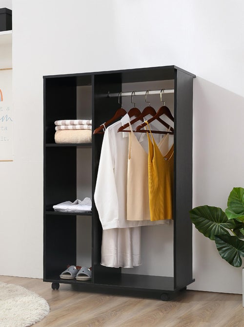Armoire penderie de rangement sur roulettes 2 étagères noir - Kiabi