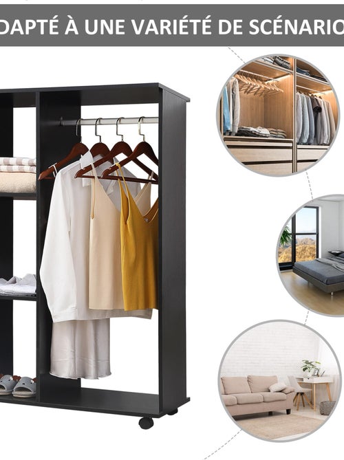 Armoire penderie de rangement sur roulettes 2 étagères noir - Kiabi