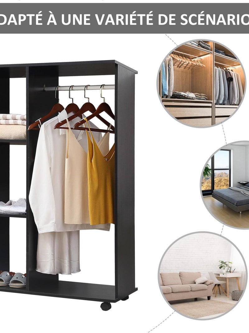 Armoire penderie de rangement sur roulettes 2 étagères noir Noir - Kiabi