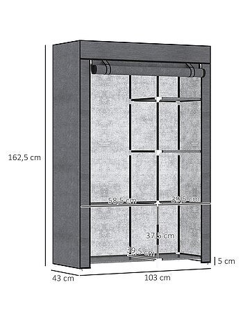 Armoire penderie multi-rangement - 6 étagères, 1 barre - non tissé