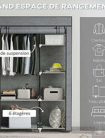 Armoire penderie multi-rangement - 6 étagères, 1 barre - non tissé