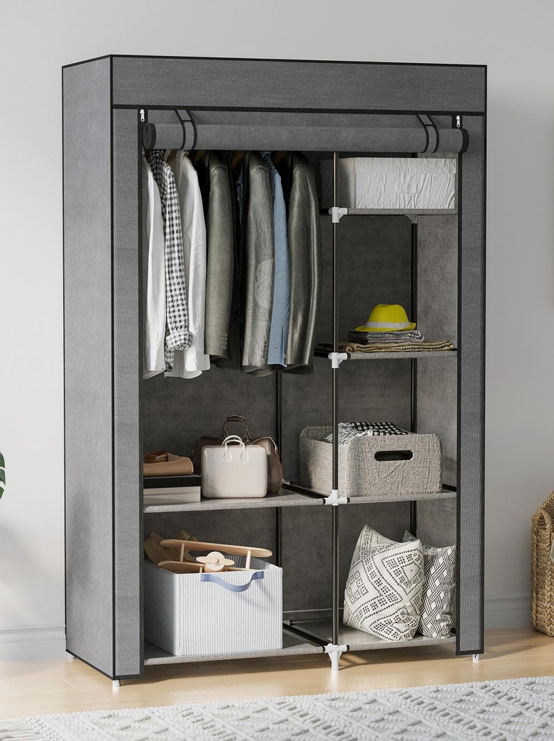 Armoire penderie multi-rangement - 6 étagères, 1 barre - non tissé Gris - Kiabi