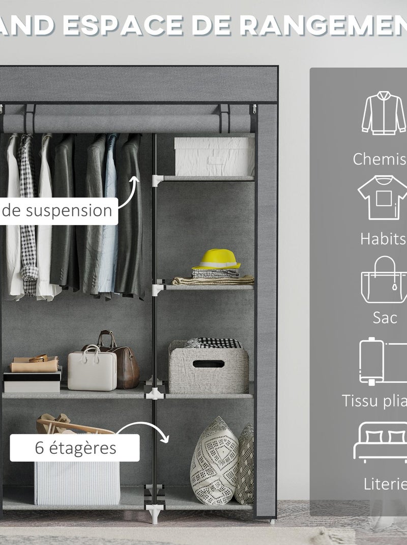 Armoire penderie multi-rangement - 6 étagères, 1 barre - non tissé Gris - Kiabi
