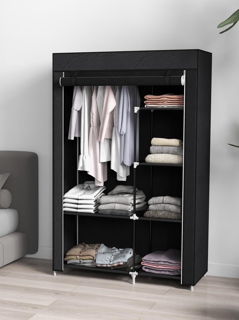 Armoire penderie multi-rangement - 6 étagères, 1 barre - non tissé Noir - Kiabi