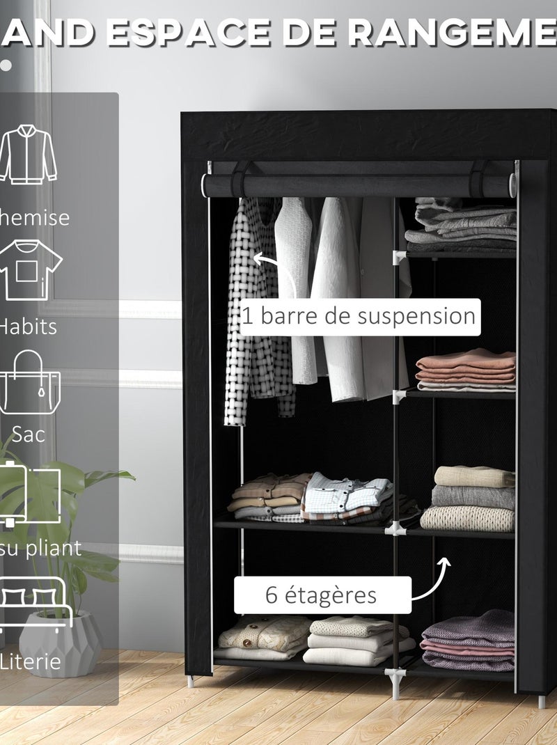 Armoire penderie multi-rangement - 6 étagères, 1 barre - non tissé Noir - Kiabi