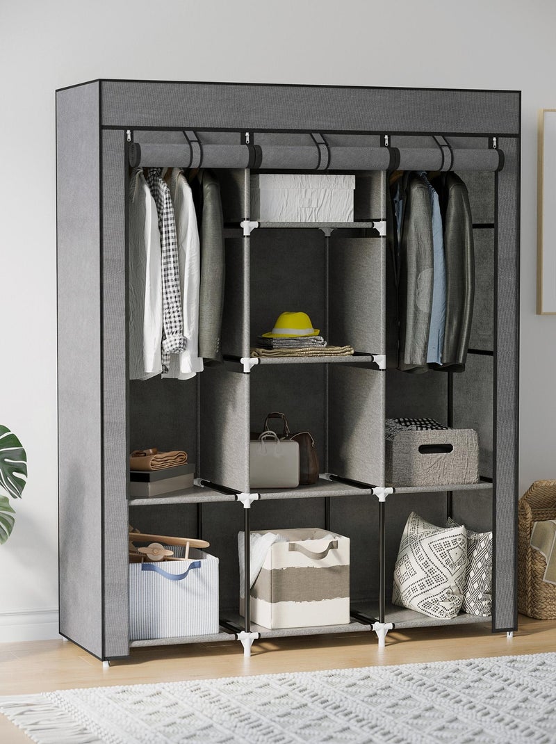 Armoire penderie multi-rangement - 8 étagères, 2 barres - non tissé Gris - Kiabi
