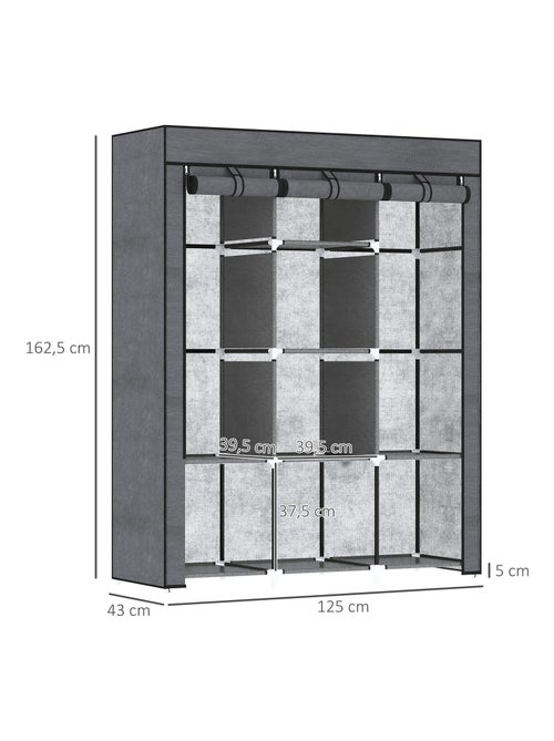 Armoire penderie multi-rangement - 8 étagères, 2 barres - non tissé - Kiabi