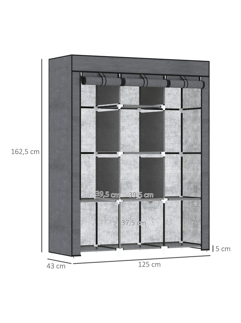 Armoire penderie multi-rangement - 8 étagères, 2 barres - non tissé Gris - Kiabi