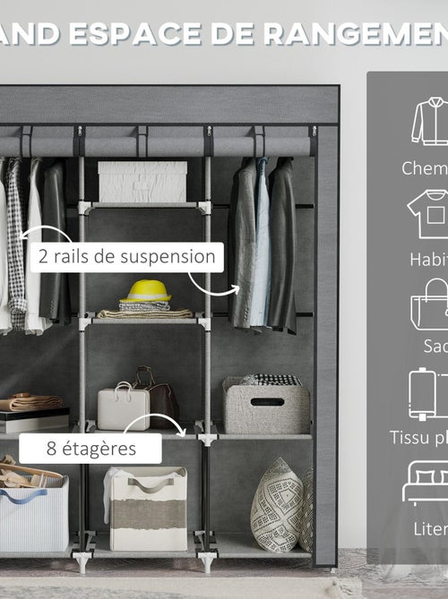 Armoire penderie multi-rangement - 8 étagères, 2 barres - non tissé - Kiabi