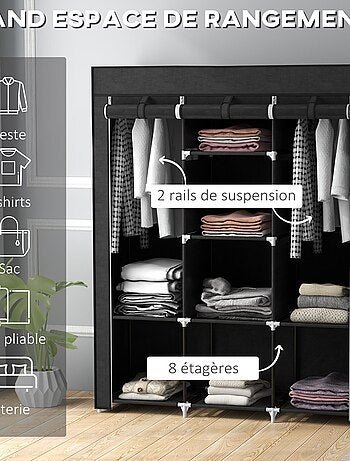 Armoire penderie multi-rangement - 8 étagères, 2 barres - non tissé