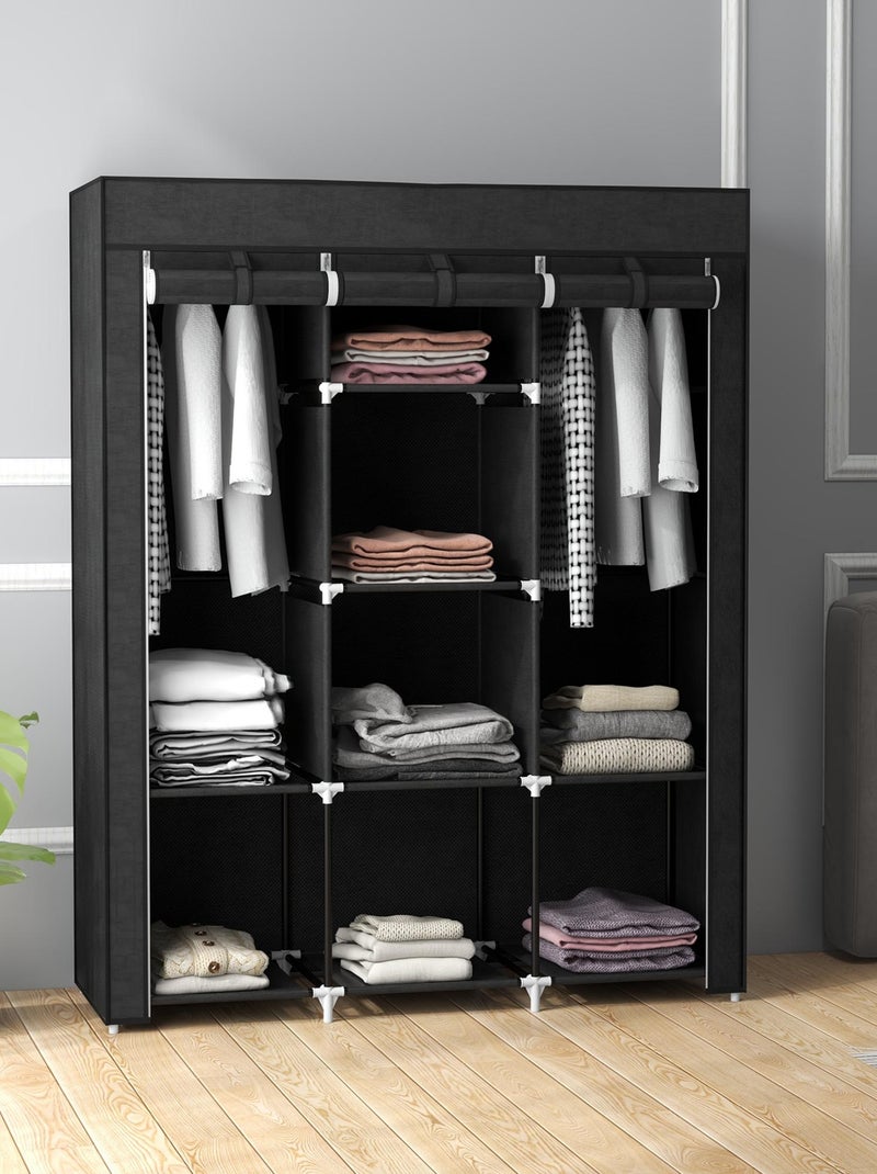 Armoire penderie multi-rangement - 8 étagères, 2 barres - non tissé Noir - Kiabi