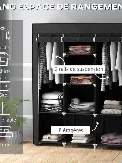 Armoire penderie multi-rangement - 8 étagères, 2 barres - non tissé - Kiabi