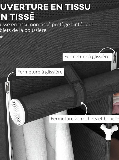 Armoire penderie multi-rangement - 8 étagères, 2 barres - non tissé - Kiabi