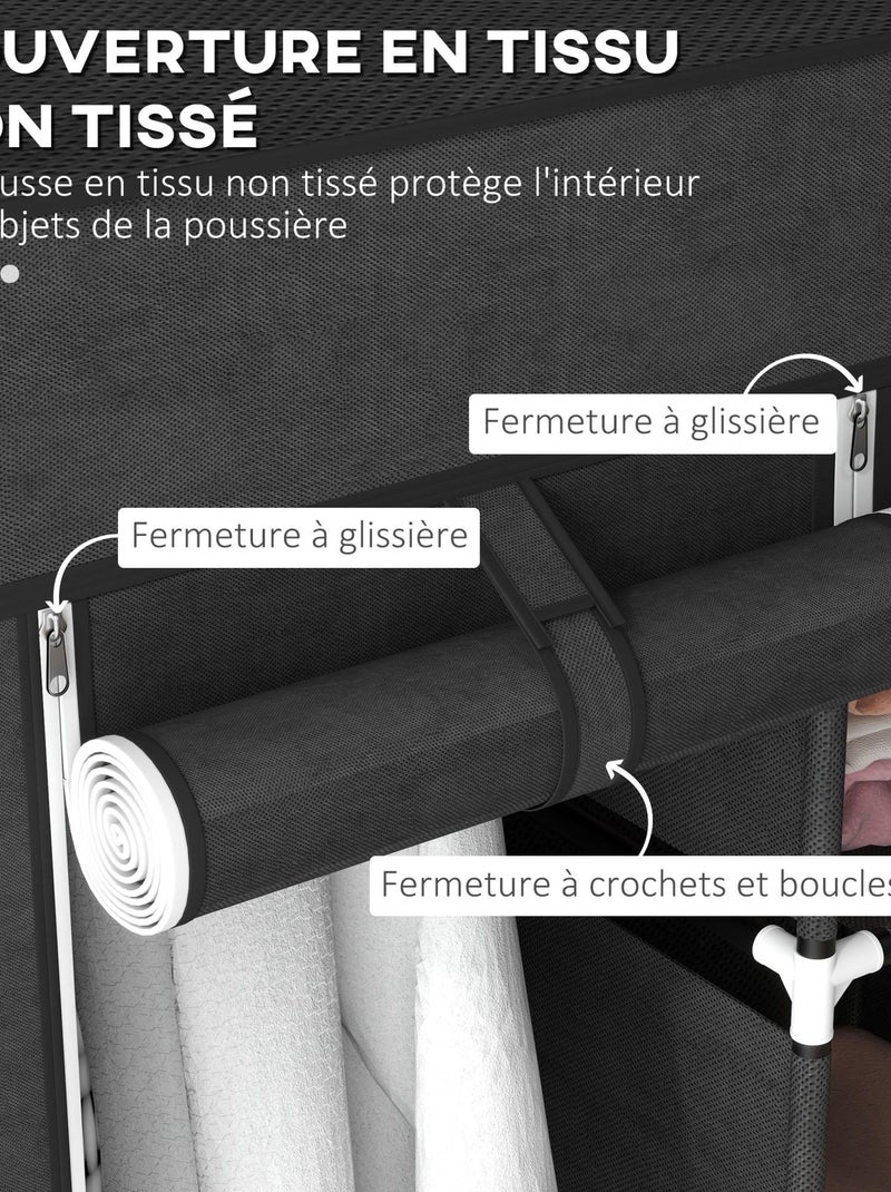 Armoire penderie multi-rangement - 8 étagères, 2 barres - non tissé Noir - Kiabi