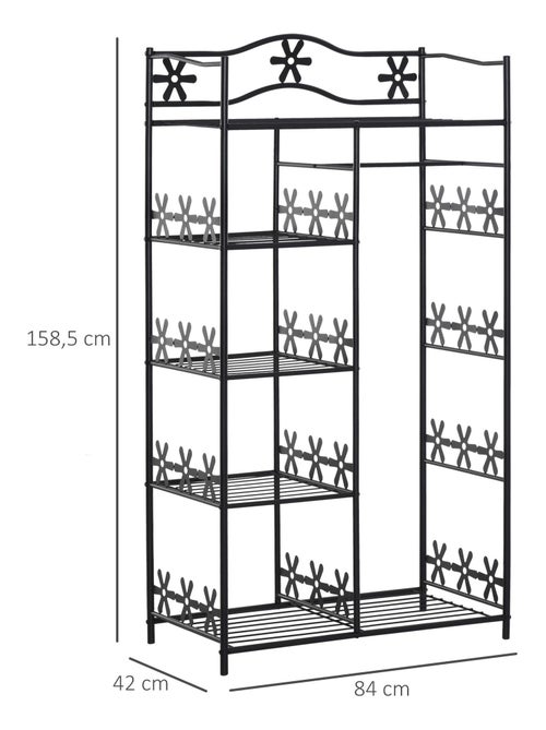 Armoire penderie multi-rangement 5 étagères métal noir 2 rideaux blanc - Kiabi