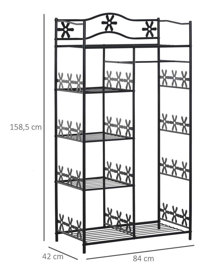 Armoire penderie multi-rangement 5 étagères métal noir 2 rideaux blanc Noir - Kiabi