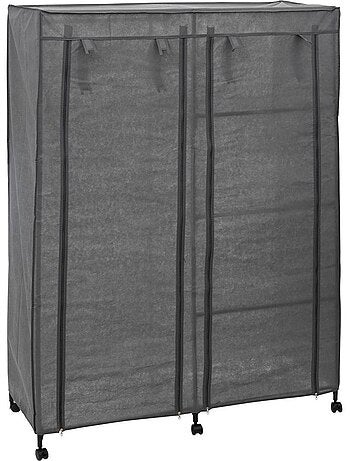 Armoire penderie sur roulettes en métal et tissu