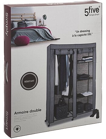 Armoire penderie sur roulettes en métal et tissu