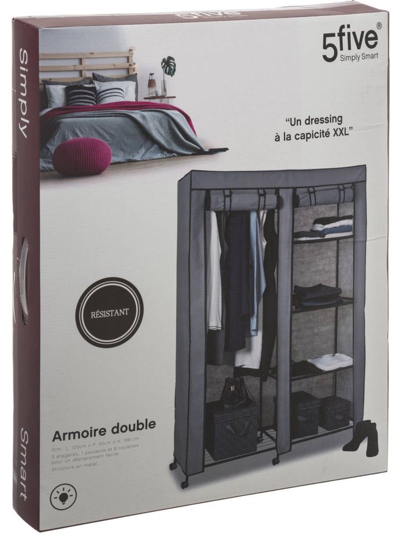 Armoire penderie sur roulettes en métal et tissu Gris - Kiabi