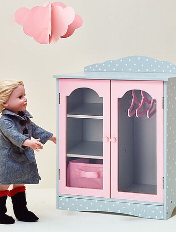 Armoire poupée avec tiroir étagères et cintres