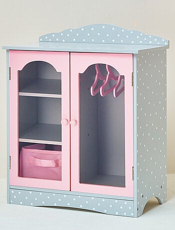 Armoire poupée avec tiroir étagères et cintres