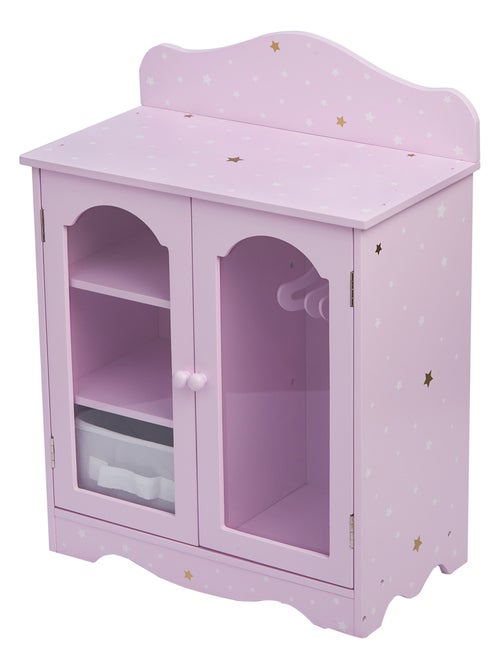 Armoire poupée bois étoiles avec tiroir étagères et cintres, Violet, 46cm - Kiabi