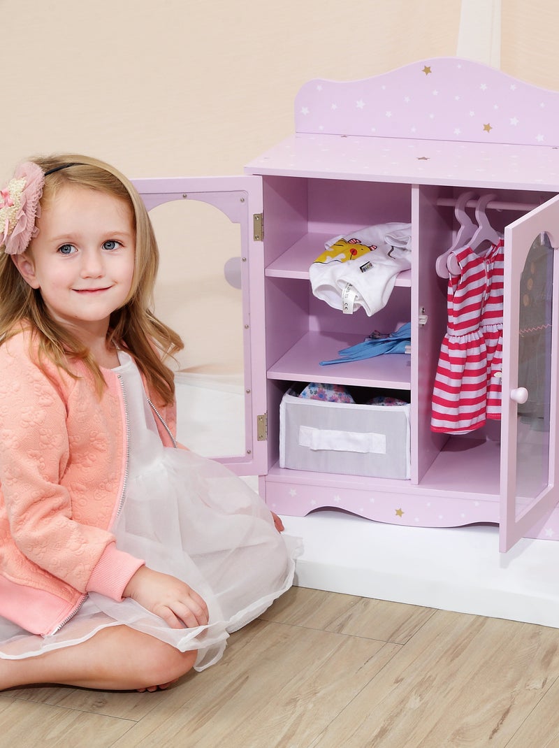 Armoire poupée bois étoiles avec tiroir étagères et cintres, Violet, 46cm Blanc Violet - Kiabi
