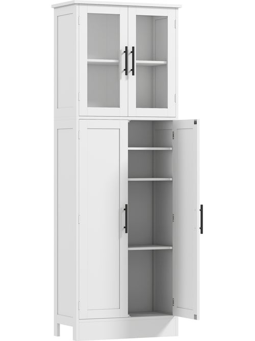 Armoire salle de bain 2 + 2 portes vitrées 4 étagères poignées métal noir - Kiabi