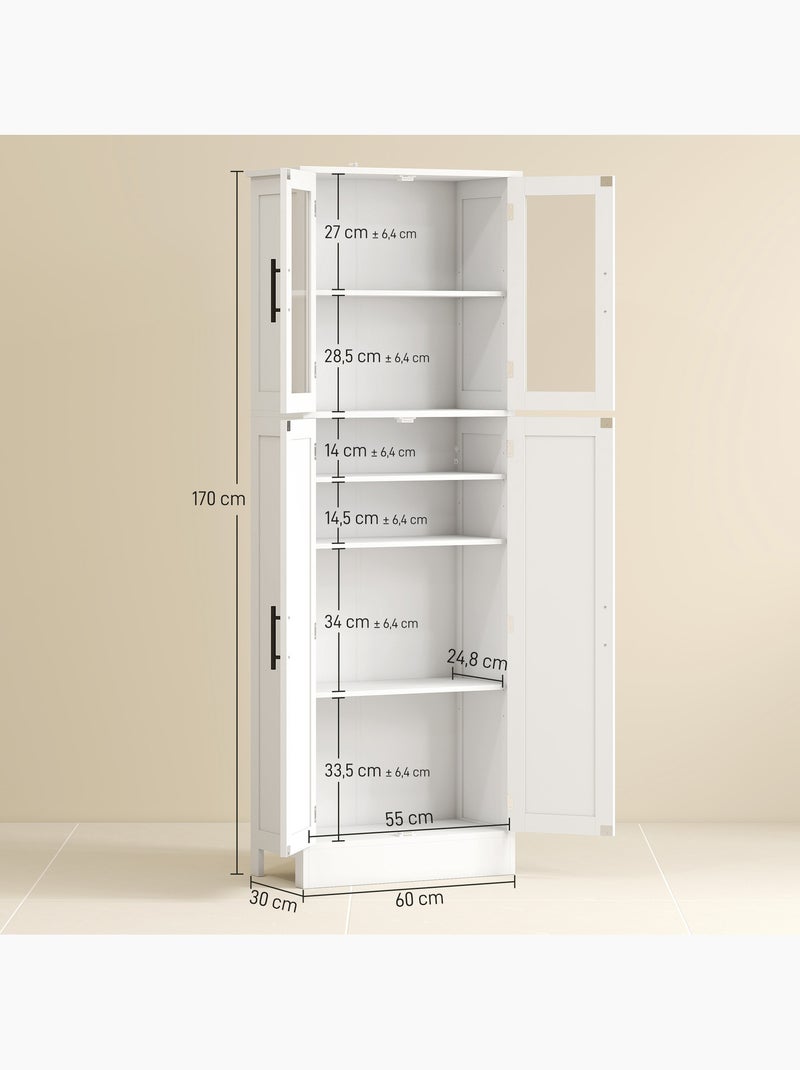Armoire salle de bain 2 + 2 portes vitrées 4 étagères poignées métal noir Blanc Blanc - Kiabi