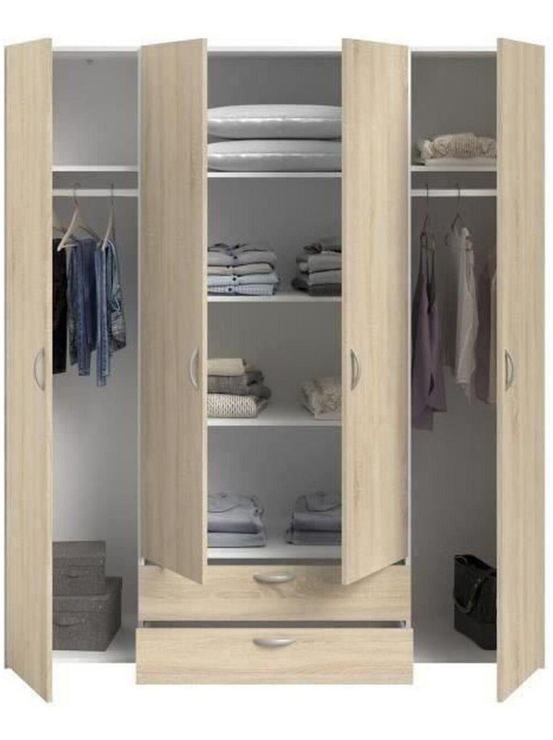 Armoire VARIA - chêne - 4 portes battantes + 2 - Parisot Multicolore - Kiabi