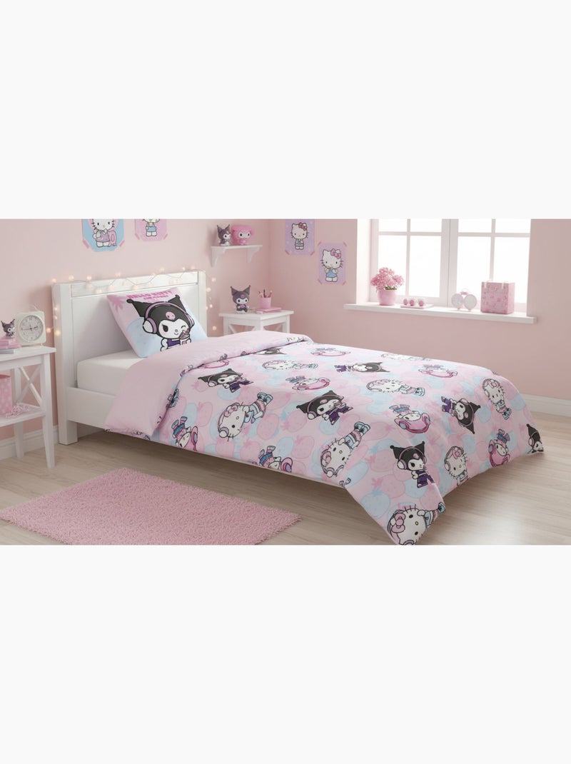arure Lit Fille Hello Kitty & Friends 140x200 cm + Taie 65x65 cm Polycoton Réversible | Kuromi My Me Noir Rose - Kiabi