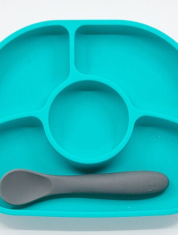 Assiette À Compartiments Avec Ventouse Et Cuillère Yümi Rose