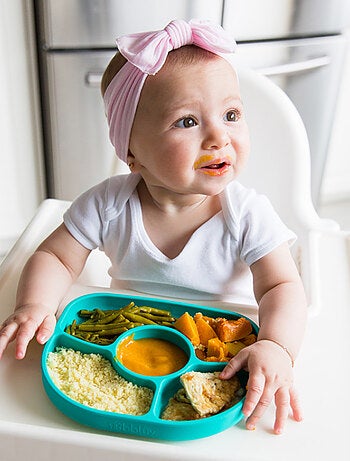 Assiette À Compartiments Avec Ventouse Et Cuillère Yümi Rose
