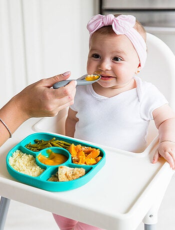 Assiette À Compartiments Avec Ventouse Et Cuillère Yümi Rose