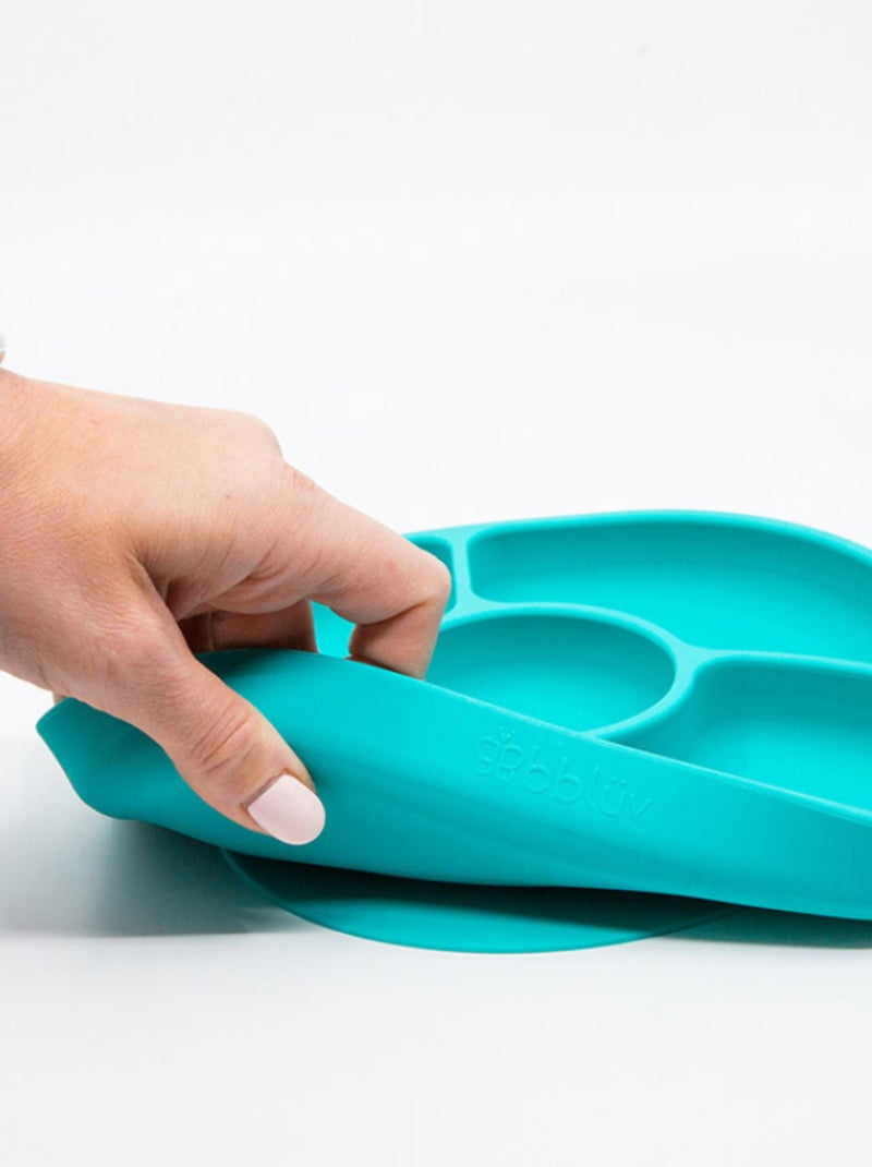 Assiette à compartiments avec ventouse et cuillère Yümi aqua Bleu - Kiabi